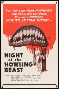 2d633 NIGHT OF THE HOWLING BEAST 1sh '77 Paul Naschy, art of bloody teeth & sexy girls in bondage!