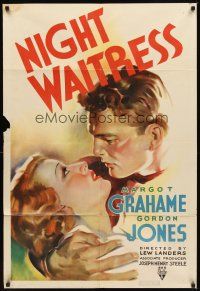 2d637 NIGHT WAITRESS 1sh '36 romantic close up art of pretty Margot Grahame & Gordon Jones!