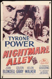 2d639 NIGHTMARE ALLEY 1sh R55 Tyrone Power is a carnival barker whose life goes very wrong!