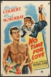 2d641 NO TIME FOR LOVE 1sh '43 Claudette Colbert takes pictures of barechested Fred MacMurray!