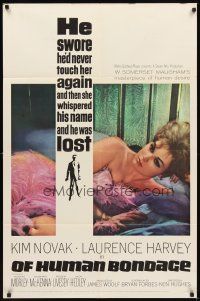 2d649 OF HUMAN BONDAGE 1sh '64 super sexy Kim Novak can't help being what she is!