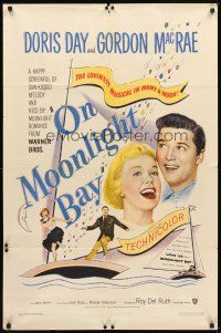 2d655 ON MOONLIGHT BAY 1sh '51 great image of singing Doris Day & Gordon MacRae on sailboat!