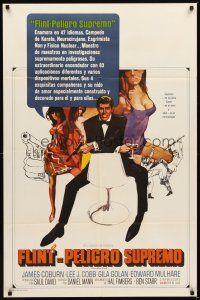 2d668 OUR MAN FLINT Spanish/U.S. 1sh '66 Bob Peak art of James Coburn, sexy James Bond spy spoof!