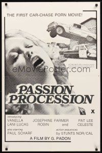2d675 PASSION PROCESSION 1sh '76 wild action images from first car chase porn movie!