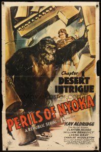 2d681 PERILS OF NYOKA chapter 1 1sh '42 Republic serial, art of Kay Aldridge by giant gorilla!