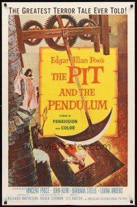 2d689 PIT & THE PENDULUM 1sh '61 Poe's greatest terror tale, horror horror art!