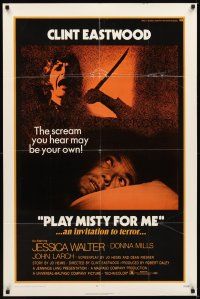 2d693 PLAY MISTY FOR ME 1sh '71 classic Clint Eastwood, Jessica Walter, an invitation to terror!