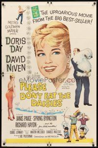 2d696 PLEASE DON'T EAT THE DAISIES 1sh '60 artwork of pretty smiling Doris Day, David Niven w/dog!