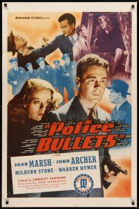 2d699 POLICE BULLETS 1sh '42 Joan Marsh, John Archer, cool crime montage!