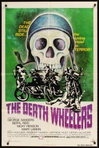 2d709 PSYCHOMANIA 1sh R73 George Sanders, The Death Wheelers, wild biker horror art!