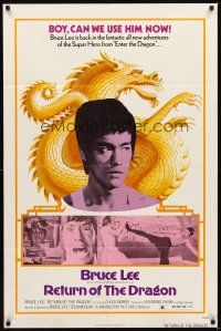 2d733 RETURN OF THE DRAGON 1sh '74 Bruce Lee classic, great image of Lee performing kick!