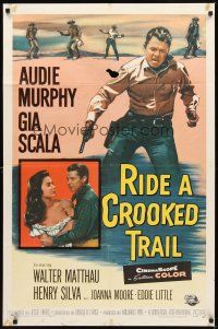 2d738 RIDE A CROOKED TRAIL 1sh '58 cowboy Audie Murphy faces a killer mob and a fear-crazed town!