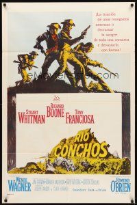 2d742 RIO CONCHOS Spanish/U.S. 1sh '64 cowboy art of Richard Boone, Stuart Whitman & Tony Franciosa!