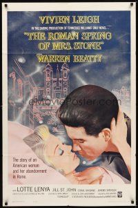 2d755 ROMAN SPRING OF MRS. STONE 1sh '61 close up of Warren Beatty about to kiss Vivien Leigh!