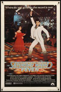 2d767 SATURDAY NIGHT FEVER 1sh '77 best disco dancer John Travolta & Karen Lynn Gorney!