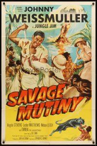 2d769 SAVAGE MUTINY 1sh '53 art of Johnny Weissmuller as Jungle Jim w/pretty Angela Stevens!