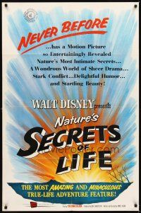2d782 SECRETS OF LIFE 1sh '56 Disney True Life Adventure, nature's most intimate secrets!