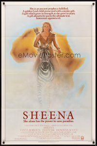 2d799 SHEENA 1sh '84 artwork of sexy Tanya Roberts with bow & arrows riding zebra in Africa!