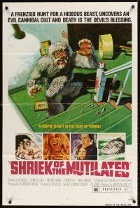 2d803 SHRIEK OF THE MUTILATED 1sh '74 Michael Findlay horror, wild art of hideous beast on stairs!