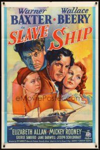 2d812 SLAVE SHIP style B 1sh '37 wonderful art of Baxter, Beery, Mickey Rooney & Elizabeth Allan!