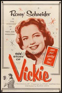 2d845 STORY OF VICKIE 1sh '58 romance of a teen-age princess Romy Schneider!
