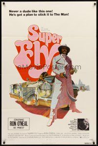 2d860 SUPER FLY 1sh '72 great artwork of Ron O'Neal with car & girl sticking it to The Man!