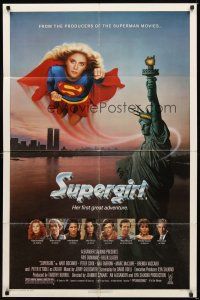2d862 SUPERGIRL 1sh '84 super Helen Slater in costume flying over Statue of Liberty!