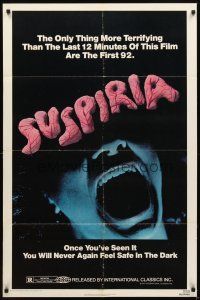 2d863 SUSPIRIA 1sh '77 classic Dario Argento horror, cool close up screaming mouth image!