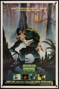 2d864 SWAMP THING 1sh '82 Wes Craven, cool Richard Hescox art of him holding Adrienne Barbeau!