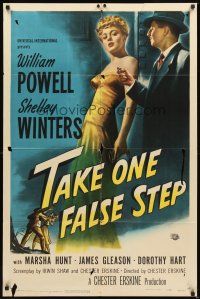 2d874 TAKE ONE FALSE STEP 1sh '49 full-length art of William Powell & sexy Shelley Winters!