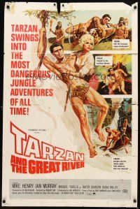 2d879 TARZAN & THE GREAT RIVER 1sh '67 art of Mike Henry in the title role w/sexy Diana Millay!