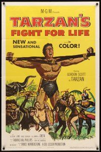 2d884 TARZAN'S FIGHT FOR LIFE 1sh '58 close up art of Gordon Scott bound with arms outstretched!