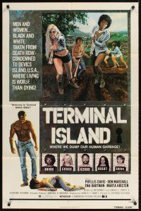 2d889 TERMINAL ISLAND 1sh '73 death row criminals, where living is worse than dying, sexy art!