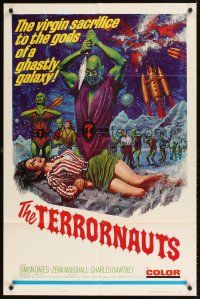 2d891 TERRORNAUTS 1sh '67 wild art of alien virgin sacrifice to the gods of a ghastly galaxy!
