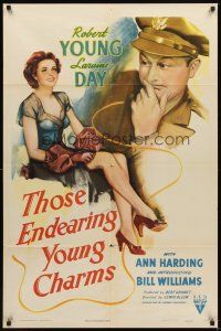 2d896 THOSE ENDEARING YOUNG CHARMS style A 1sh '45 Robert Young looks at beautiful Laraine Day!