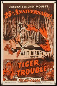 2d901 TIGER TROUBLE 1sh R53 Walt Disney, wacky art of big cat & Goofy in peril!