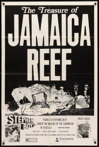 2d919 TREASURE OF JAMAICA REEF 1sh '76 really cool scuba diver & sunken ship art, Rosey Grier!