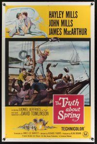 2d924 TRUTH ABOUT SPRING 1sh '65 Richard Thorpe directed, Hayley Mills w/father John Mills!