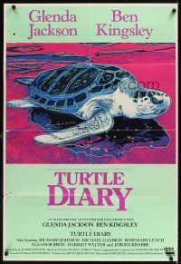 2d926 TURTLE DIARY English 1sh '85 fantastic art of sea turtle on the beach by Andy Warhol!