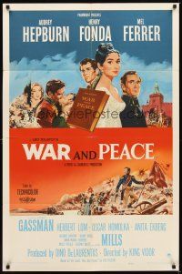 2d957 WAR & PEACE 1sh '56 art of Audrey Hepburn, Henry Fonda & Mel Ferrer, Leo Tolstoy epic!
