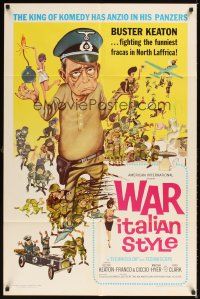 2d959 WAR ITALIAN STYLE 1sh '66 Due Marines e un Generale, cartoon art of Buster Keaton as Nazi!