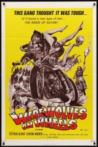 2d970 WEREWOLVES ON WHEELS 1sh '71 great artwork of wolfman biker on motorcycle by Joseph Smith!
