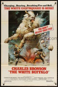 2d974 WHITE BUFFALO 1sh '77 Charles Bronson, great exotic Boris Vallejo art of giant buffalo!