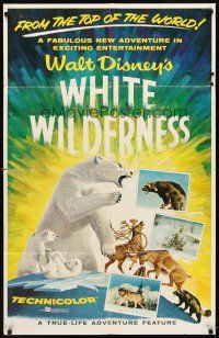 2d975 WHITE WILDERNESS 1sh '58 Disney, cool art of polar bear & arctic animals on top of world!