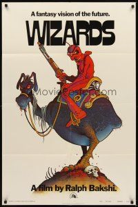 2d986 WIZARDS teaser 1sh '77 Ralph Bakshi directed animation, cool fantasy art by William Stout!