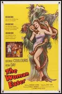 2d987 WOMAN EATER 1sh '59 art of wacky tree monster eating super sexy woman in skimpy outfit!