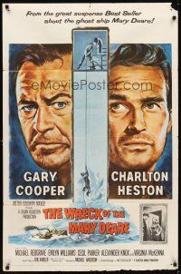 2d992 WRECK OF THE MARY DEARE 1sh '59 portrait artwork of Gary Cooper & Charlton Heston!