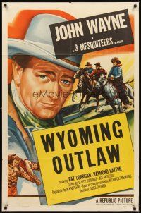 2d994 JOHN WAYNE 1sh 1953 John Wayne, 3 Mesquiteers, Wyoming Outlaw!