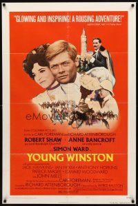 2d998 YOUNG WINSTON style B 1sh '72 Anne Bancroft & Robert Shaw as Randolph Churchill!