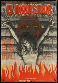 2f027 INQUISITOR Argentinean '86 Barrosa art of sexy woman in chains & fire!